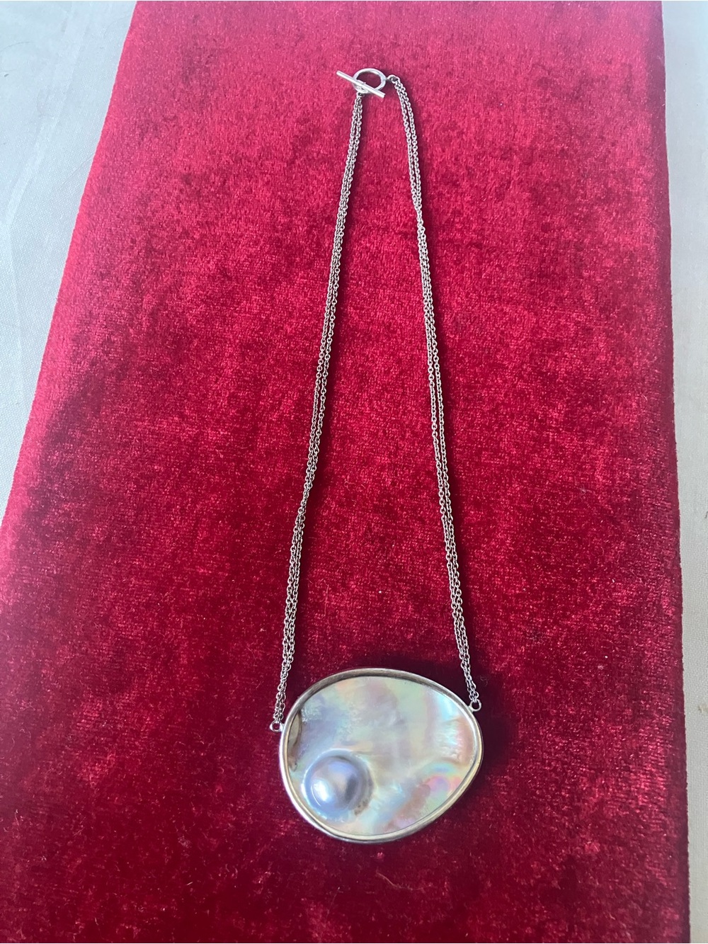 Artisan 18" Sterling Silver 925 Natural Mabe Blister Pearl Shell Necklace VAR.